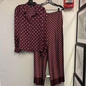 Ann Taylor Burgundy Medallion Print Blouse